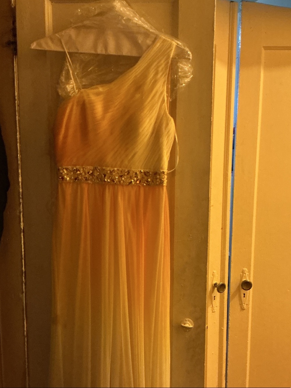 JS Collections One-Shoulder Yellow Evening Gown